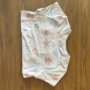 LOFT White Seashell & Starfish Graphic Tee in Blue and Light Brown